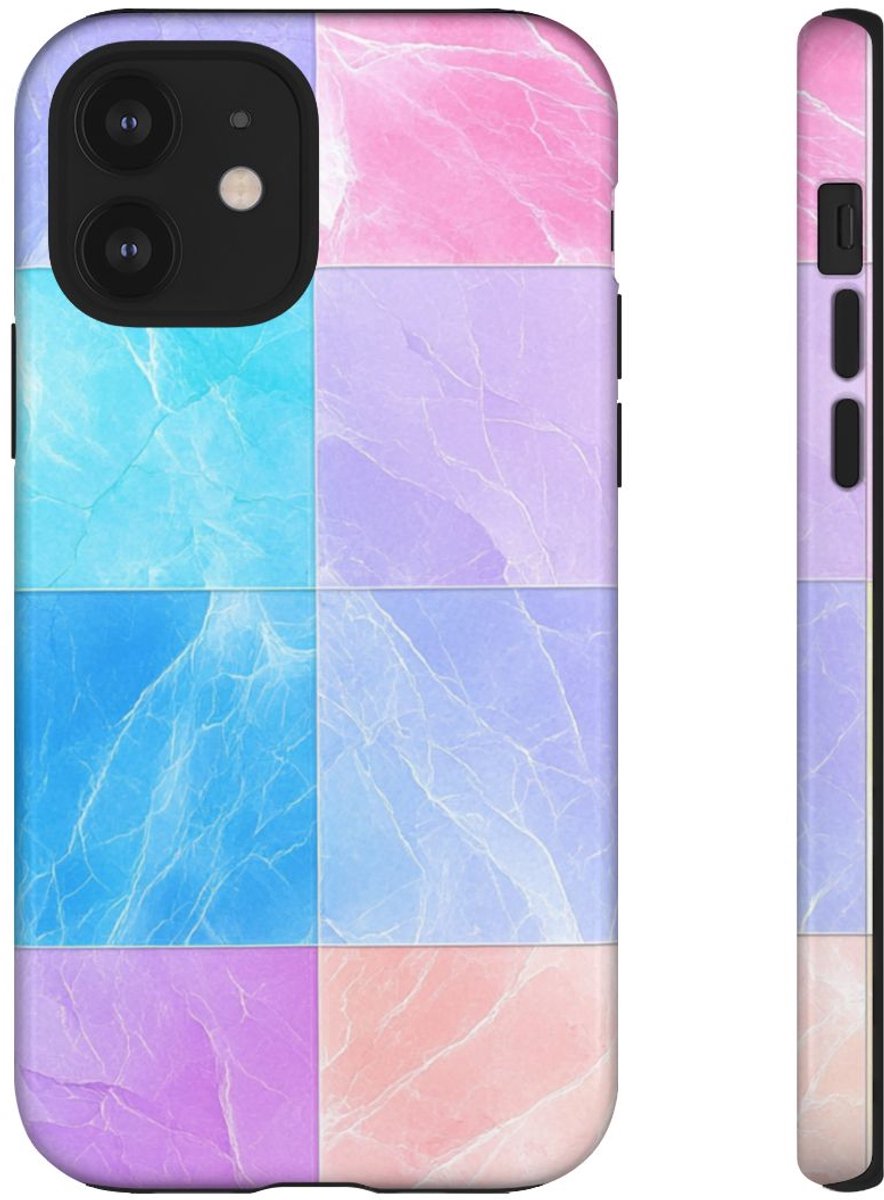 Pastelkleurige Marmertegels met Kleuroverloop – Telefoonhoesje Geschikt voor iPhone 12