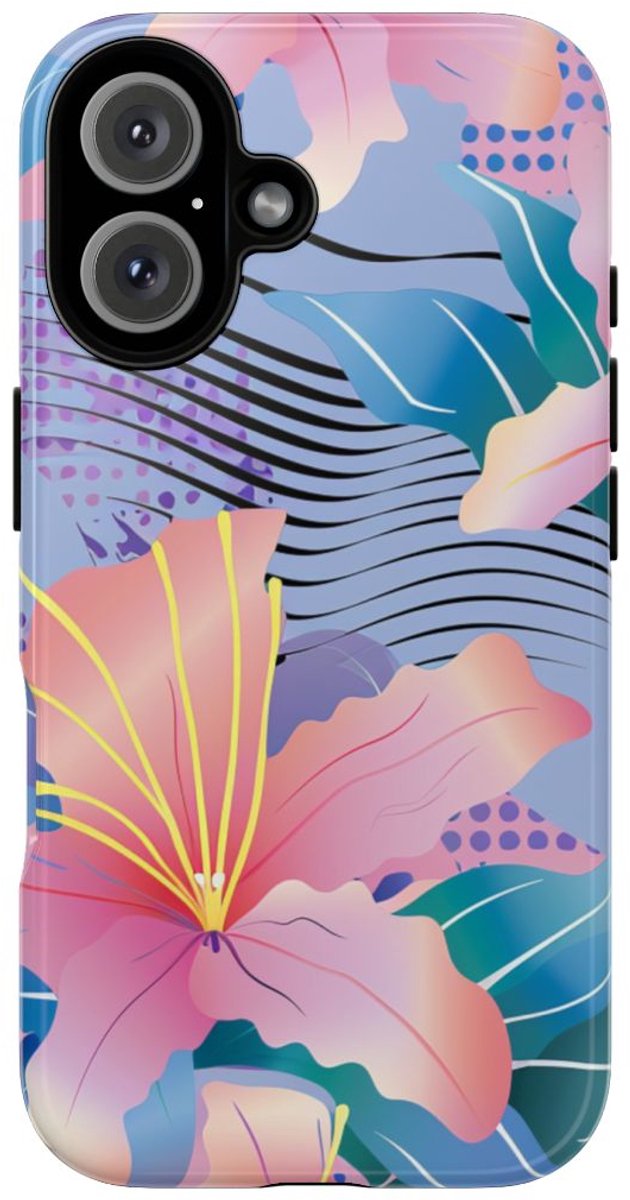 Roze Bloemenpatroon met Abstracte Accenten – Telefoonhoesje Geschikt voor iPhone 16