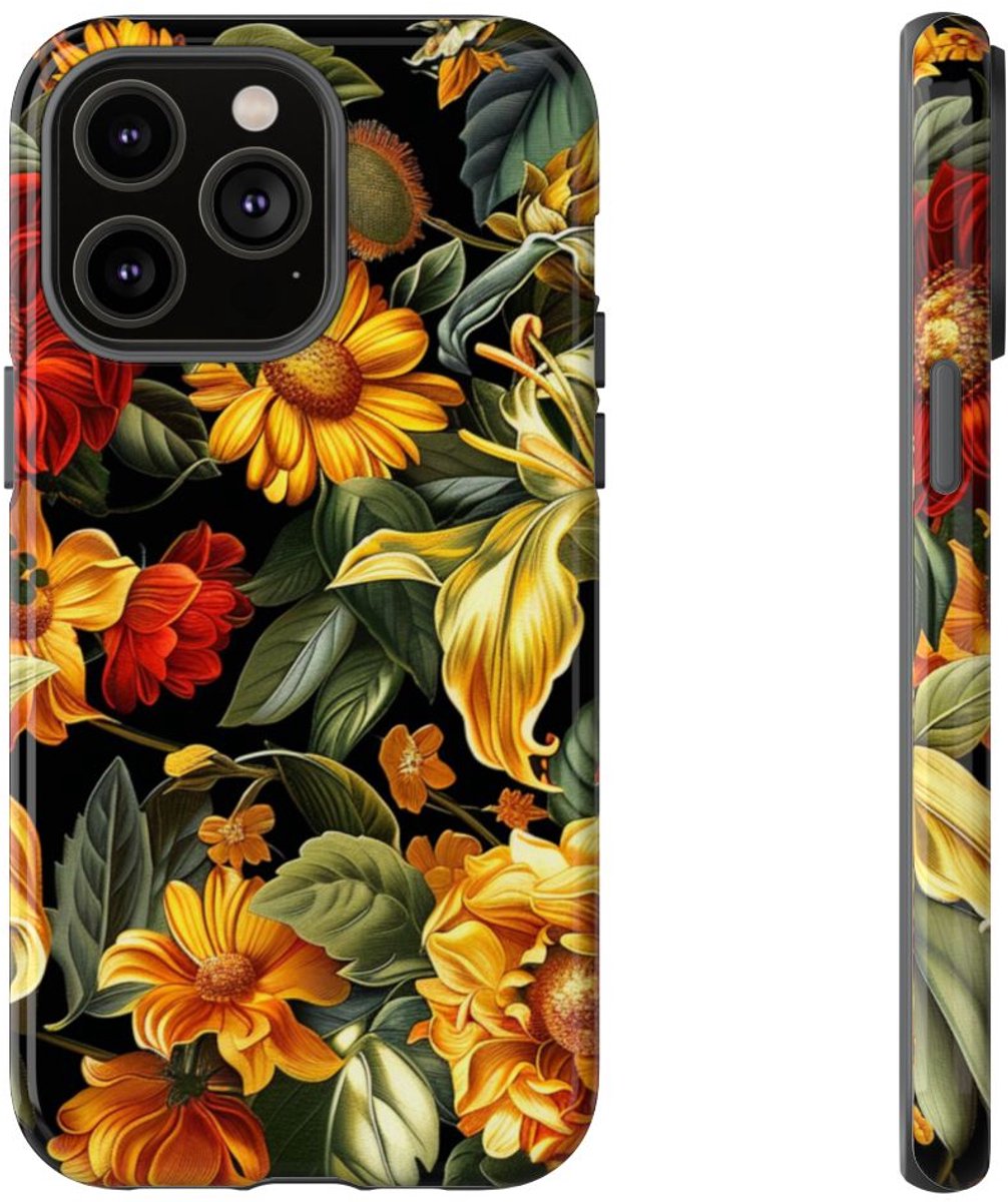 Vrolijk Gele en Rode Bloemenprint – Telefoonhoesje Geschikt voor iPhone 14 Pro Max