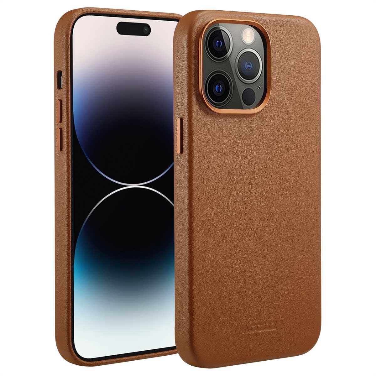 Accezz Hoesje Geschikt voor iPhone 14 Pro Max Hoesje - Accezz Geschikt voor MagSafe Leather Backcover - bruin