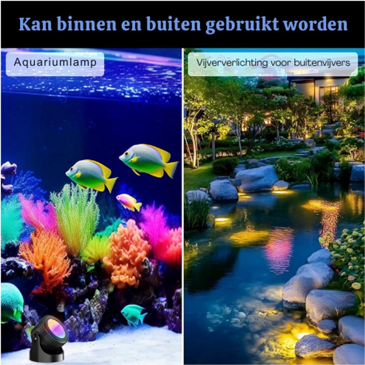 Thuys – Vijververlichting Led Onderwaterverlichting – IP68 Waterdichte Schijnwerper – Met Afstandsbediening – Zwart