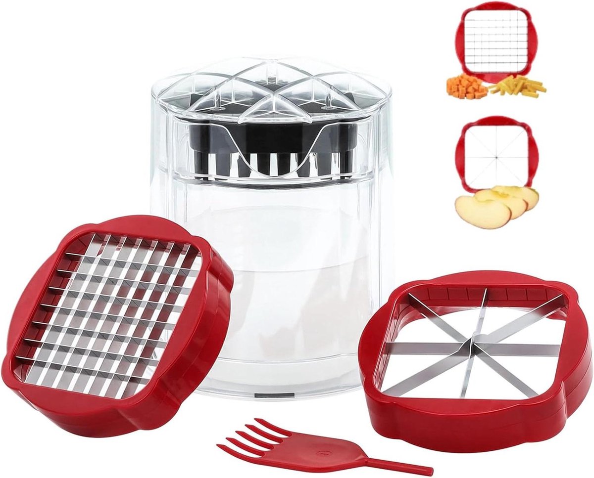 Provento - Frietsnijder en aardappelsnijder met 3 messen | Snel snijden | 2-in-1 groentesnijder | Roestvrij staal | Voor friet, komkommers, wortelen, appels, groenten en fruit