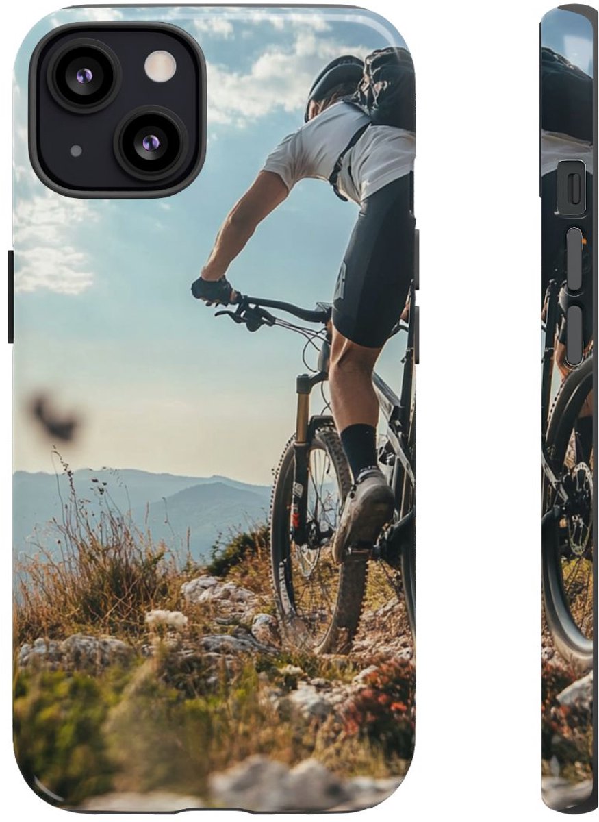 Mountainbiker op Rotsachtig Pad – Telefoonhoesje Geschikt voor iPhone 13