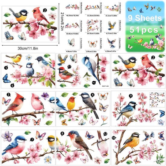 Moxled 9 vellen raamafbeeldingen kinderkamer zelfklevend - bosdieren muursticker kinderkamer raamstickers herbruikbare raamstickers voor slaapkamer kinderkamer decoratie