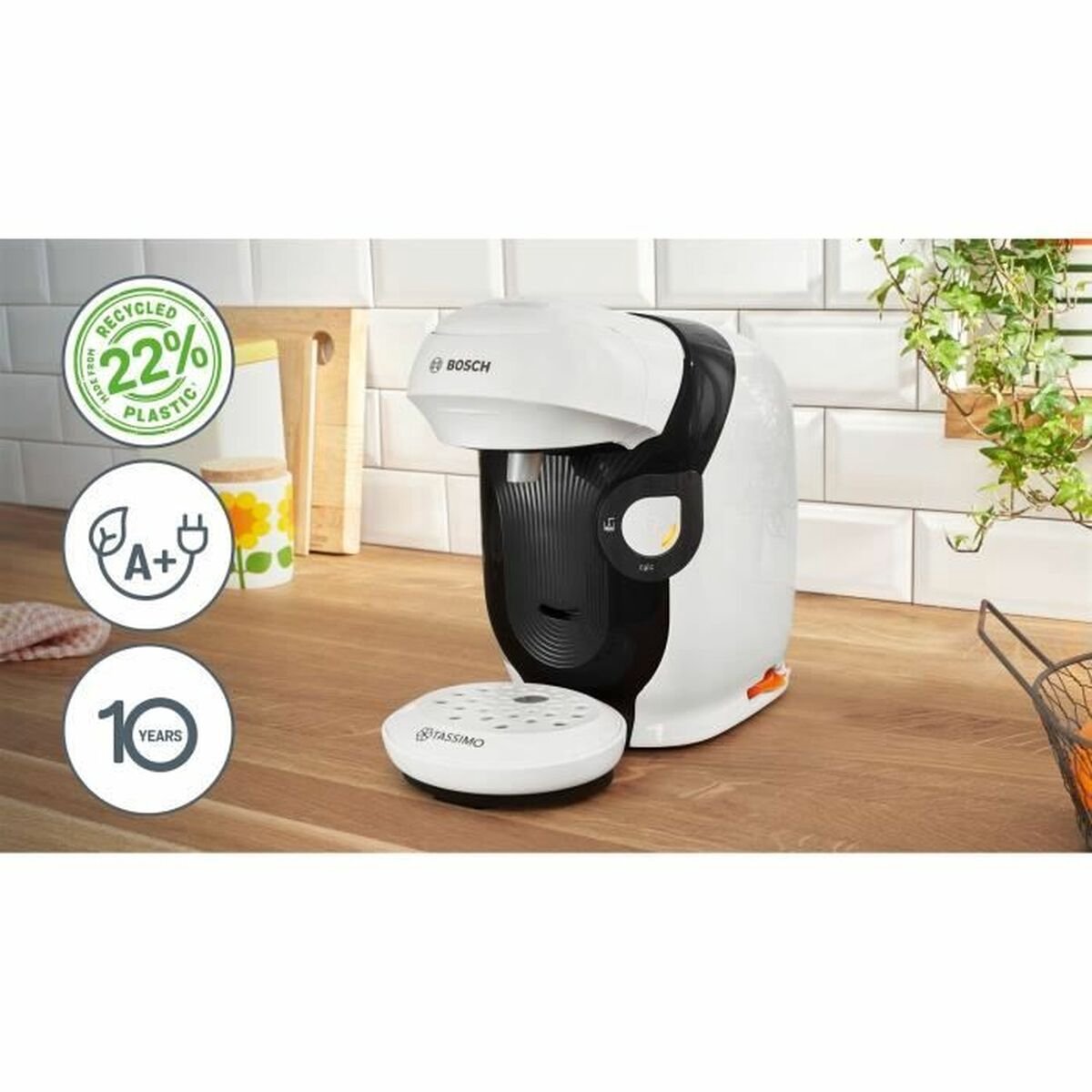 Cafetera de cápsulas | Bosch Tassimo Style TAS114E, 3.3 bar, 0.7 l, 1.400 W, Intellibrew, Tamaño Compacto, Sostenible, Blanco
