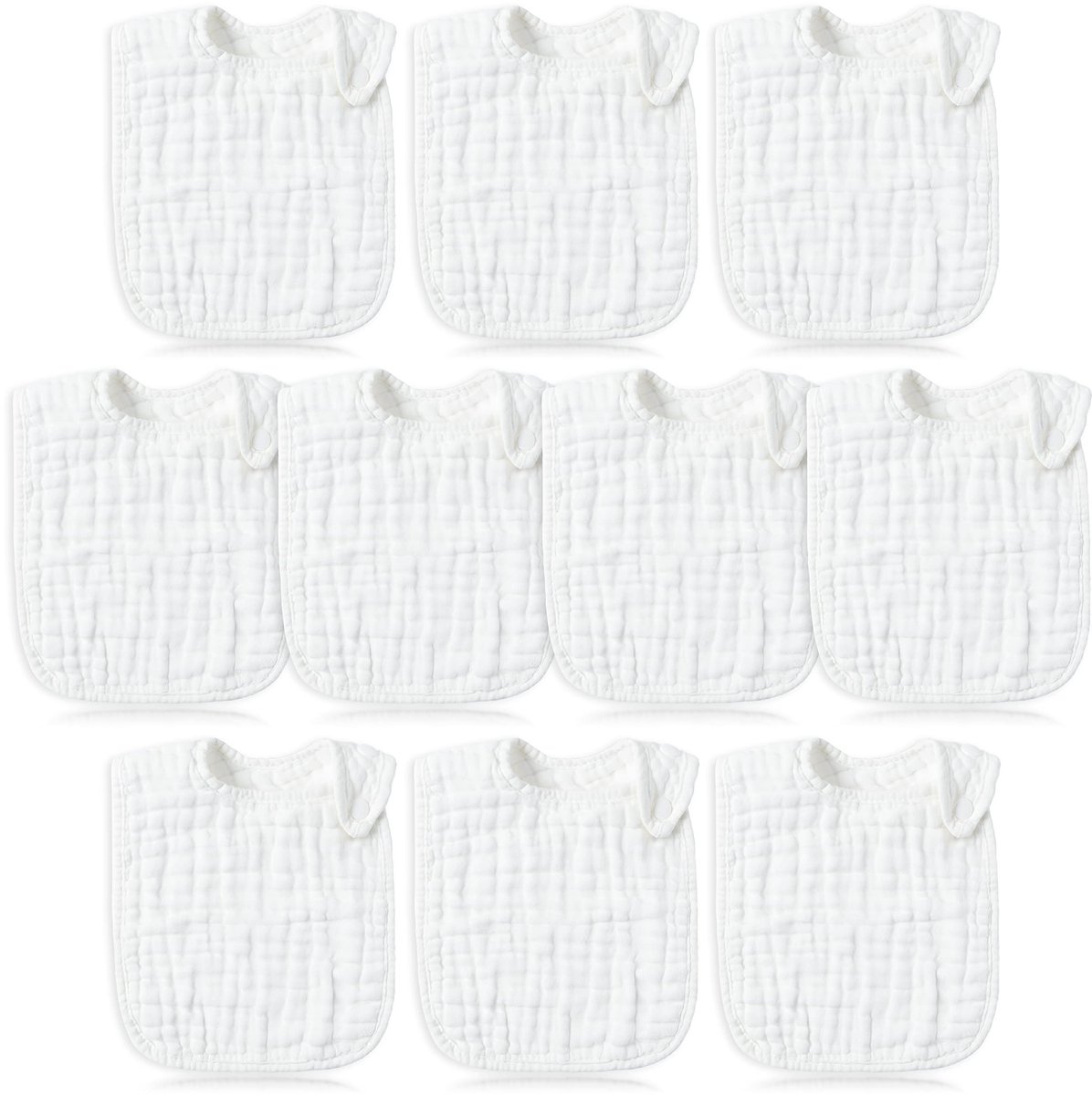 Katoenen Baby Slabbetjes - Kwijlabsorberend en om op te schilderen - Met verstelbare drukknoopsluiting - Voor doorkomende tandjes, voeding en afspenen - Wit - 0-36 maanden