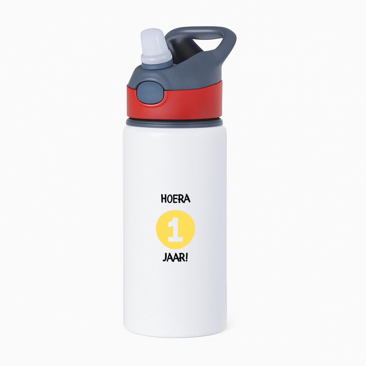 Hacebo® - Hoera 1 jaar waterfles met rietje rood - Verjaardag - Jarigen - verjaardagscadeau - baby - Happy birthday - water fles - 650ML