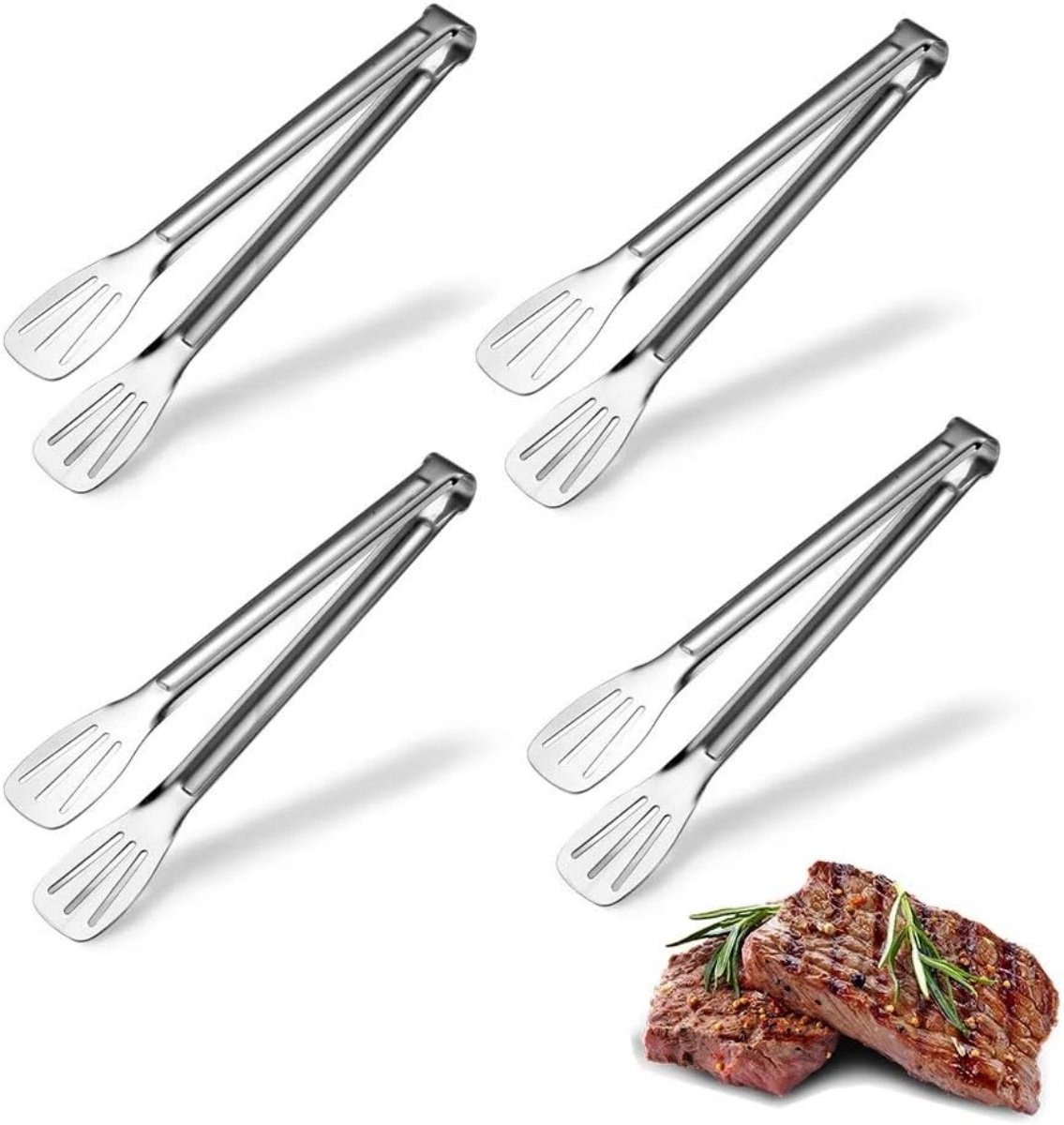 EXCITAT Tangen - Grilltangen - Gebaktangen - Keukentangenset - Roestvrij staal - Ideaal voor salades, bakken en familiebijeenkomsten - Set van 4