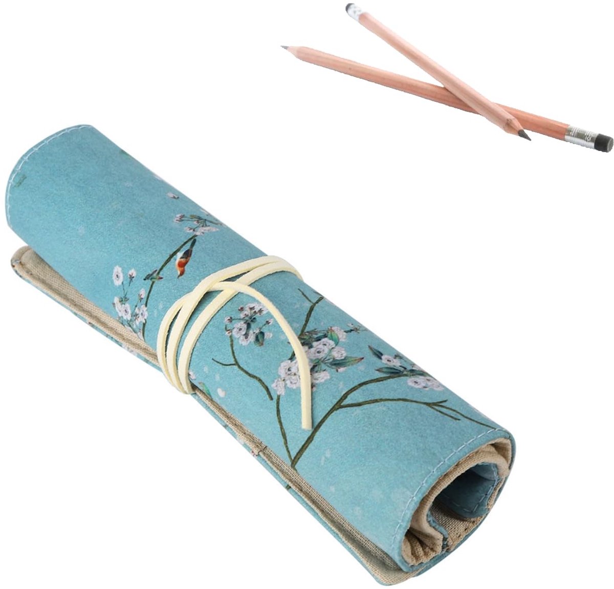 Canvas Pennenrol - Chinese Antieke Stijl met Bloemmotief - Voor Potloden & Pennen