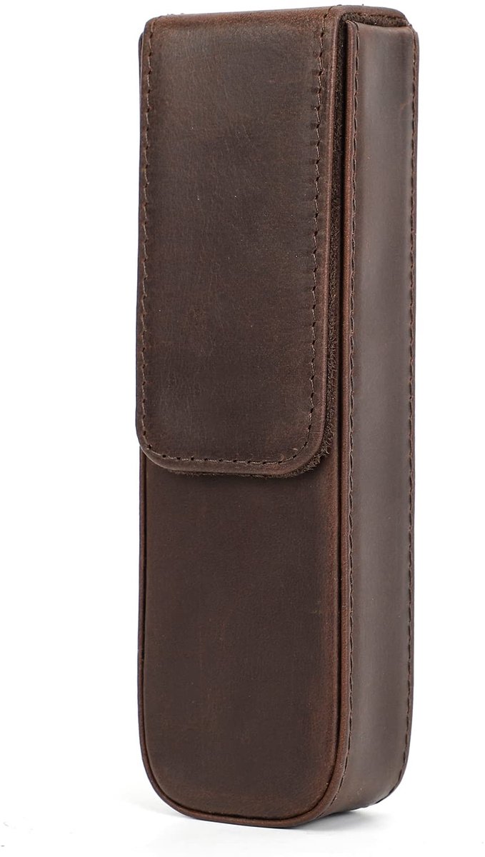 Heren Pennenetui - Echt Leer Vintage - Beschermhoes voor 2 Pennen - Reizen & Bureau