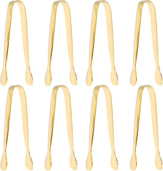 Ice Cream Tongs - 8 Pcs Stainless Steel Mini Sugar Cube Tongs - Sweet Jars - Small Cube Ice Clamps voor Restaurant - Serving Tongs voor Keuken - Wedding - Hotel Supplies - Coffee (11cm - Gold)