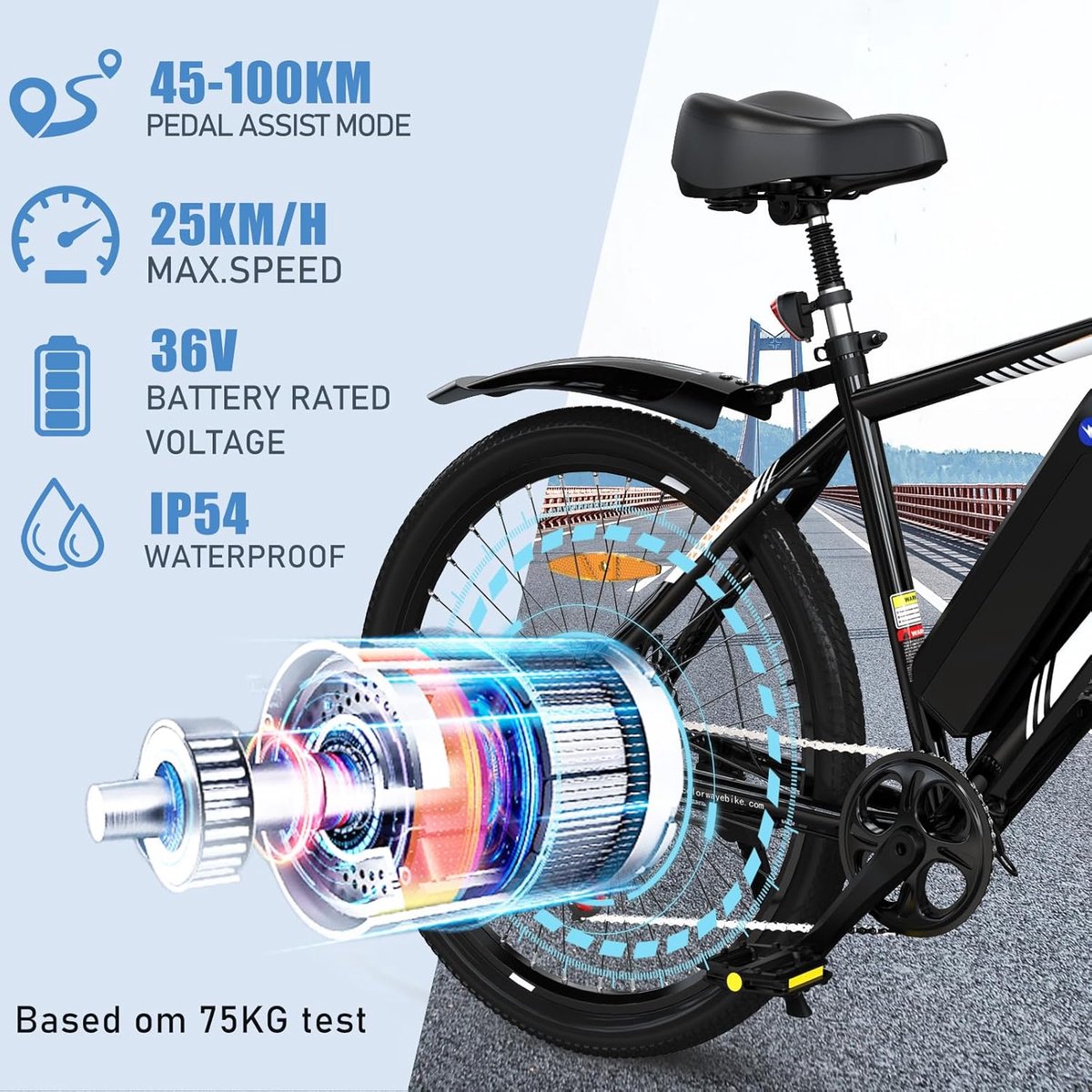 COLORWAY Elektrische Fiets BK15 - 26*4.0 Inch Mountain EBike met Afneembare 48V 15Ah Lithium Batterij - City Commuter E-Bike met 250W Motor - 7 Versnellingen - IP54 Waterdicht – foto 5