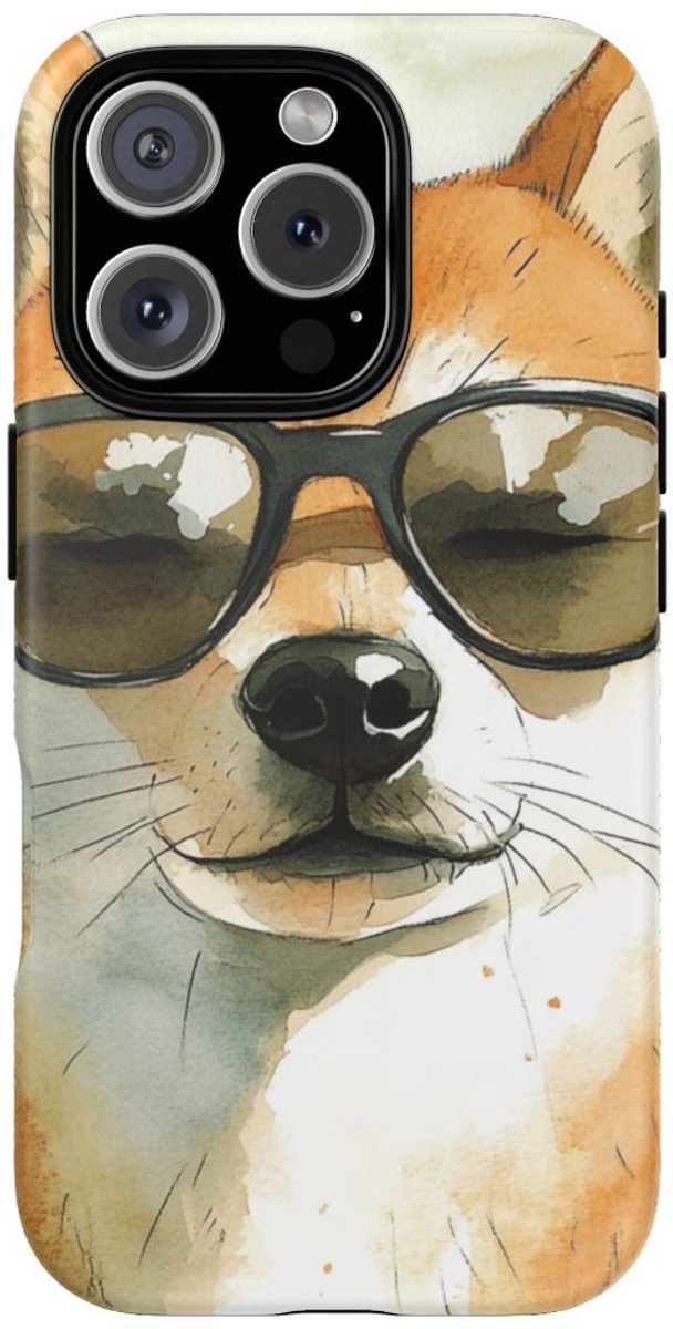 Stoere Shiba Inu met Zonnebril – Telefoonhoesje Geschikt voor iPhone 16 Pro