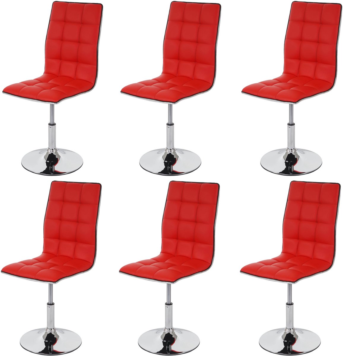 Set van 6 eetkamerstoelen MCW-C41, keukenstoel, in hoogte verstelbaar, draaibaar, kunstleer MVG-gecertificeerd ~ rood