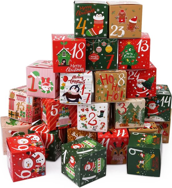 Allecto Plus - Kerst Adventskalender Geschenkdoos - 24 Stuks - Decoratie en Cadeaupapier - 2023 Feestdagen - Kerstcadeau