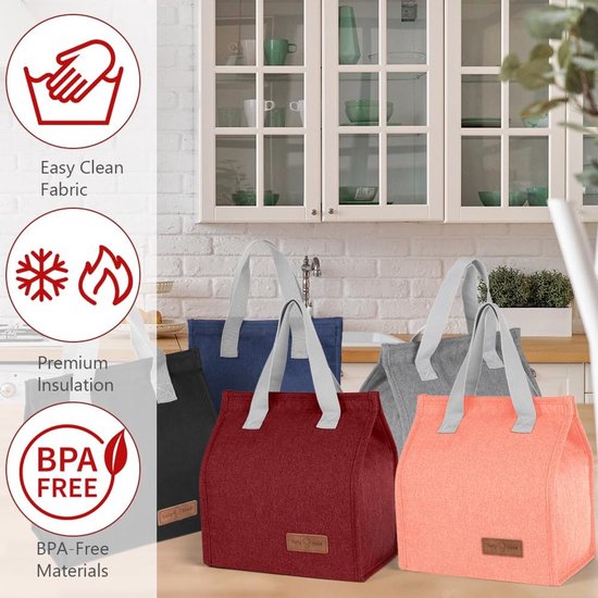 Lunch Bags voor Vrouwen en Mannen - Draagbare Lunch Box Tas - Geïsoleerde Koeltas - Lekvrije Lunch Organizer - Thermische Koeltas voor Werk Buiten School Reizen - Wijnrood van Merkloos — afbeelding 2