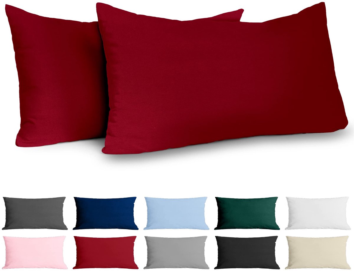 Kussensloop 40 x 80 cm Renforcé Katoen (set van 2) - Bordeauxrood - Dichtgeweven met 57 draden/cm² - Kussensloop 40 x 80 cm - Oeko-Tex Gecertificeerd - Dreamzie