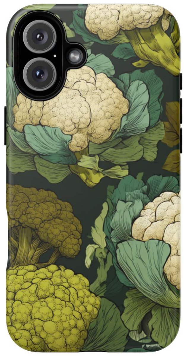 Handgetekend Broccoli- en Bloemkoolpatroon – Telefoonhoesje Geschikt voor iPhone 16 Plus