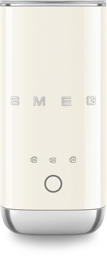 Mousseur à lait Smeg couleur crème avec logo 'SMEG' et symboles de commande.
