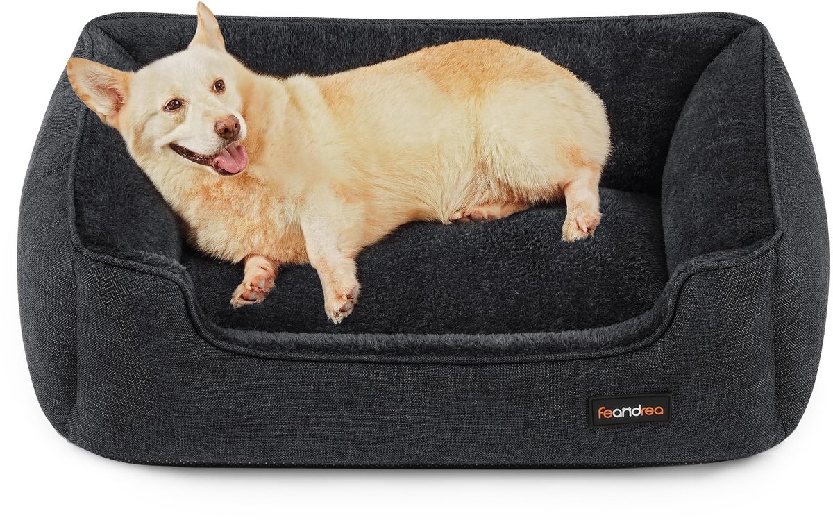 FEANDREA - hondenbed - hondenmand - afneembare hoes - 90 x 75 x 25 cm - donkergrijs