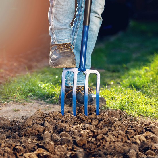 KADAX Hooivork, grafvork met D-greep, mestvork met kop van hoogwaardig staal, ergonomische vork voor tuin, vork, spad, onkruid, stenen, tuinvork, metalen steel van Merkloos	 — afbeelding 2
