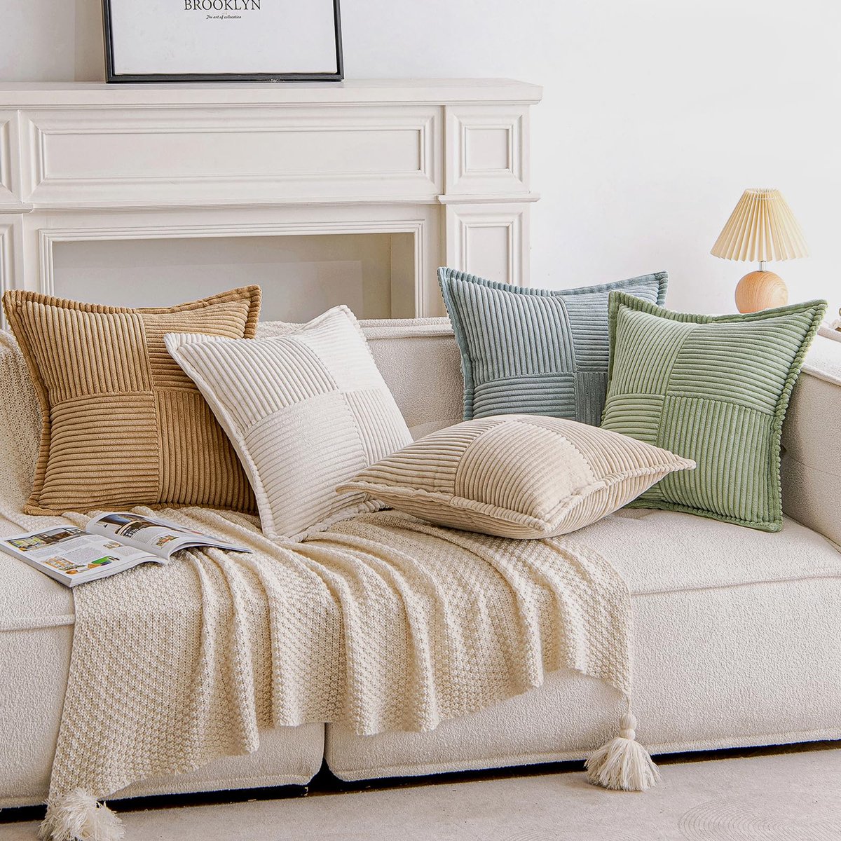 Ibenzoa Corduroy fluwelen kussenslopen set van 2 voor bank en slaapkamer decoratie, 45x45 cm, crème A-creme