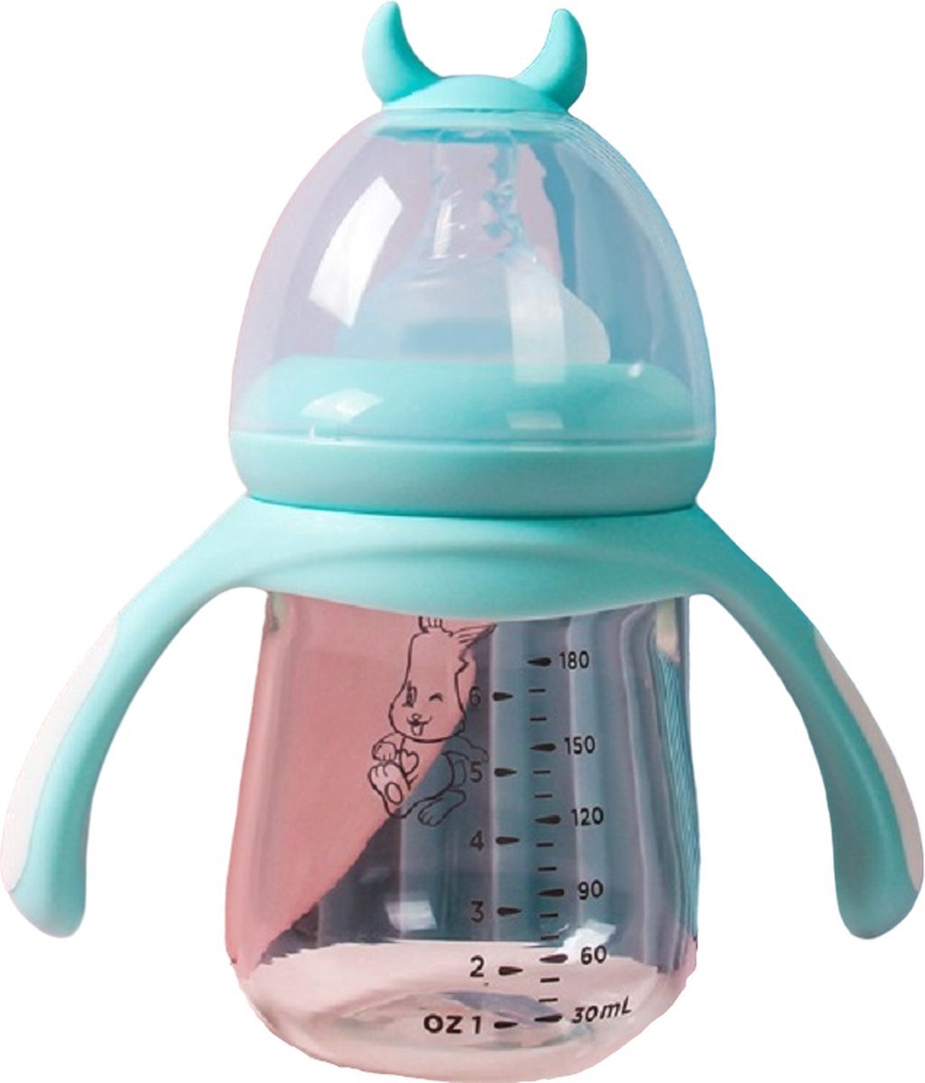 Handvat Babyfles – Zuigfles 180ml voor Pasgeboren Baby’s & Peuters – BPA-vrij – Anti-Koliek – Met Handvatten – Vaatwasser- & Magnetronbestendig - mint