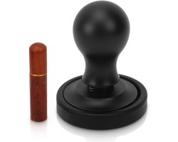 JGS Premium - Koffie tamper set met roestvrij staal, siliconen mat en nauwkeurige naalden - Eucalyptus schaal - Thuisgebruik