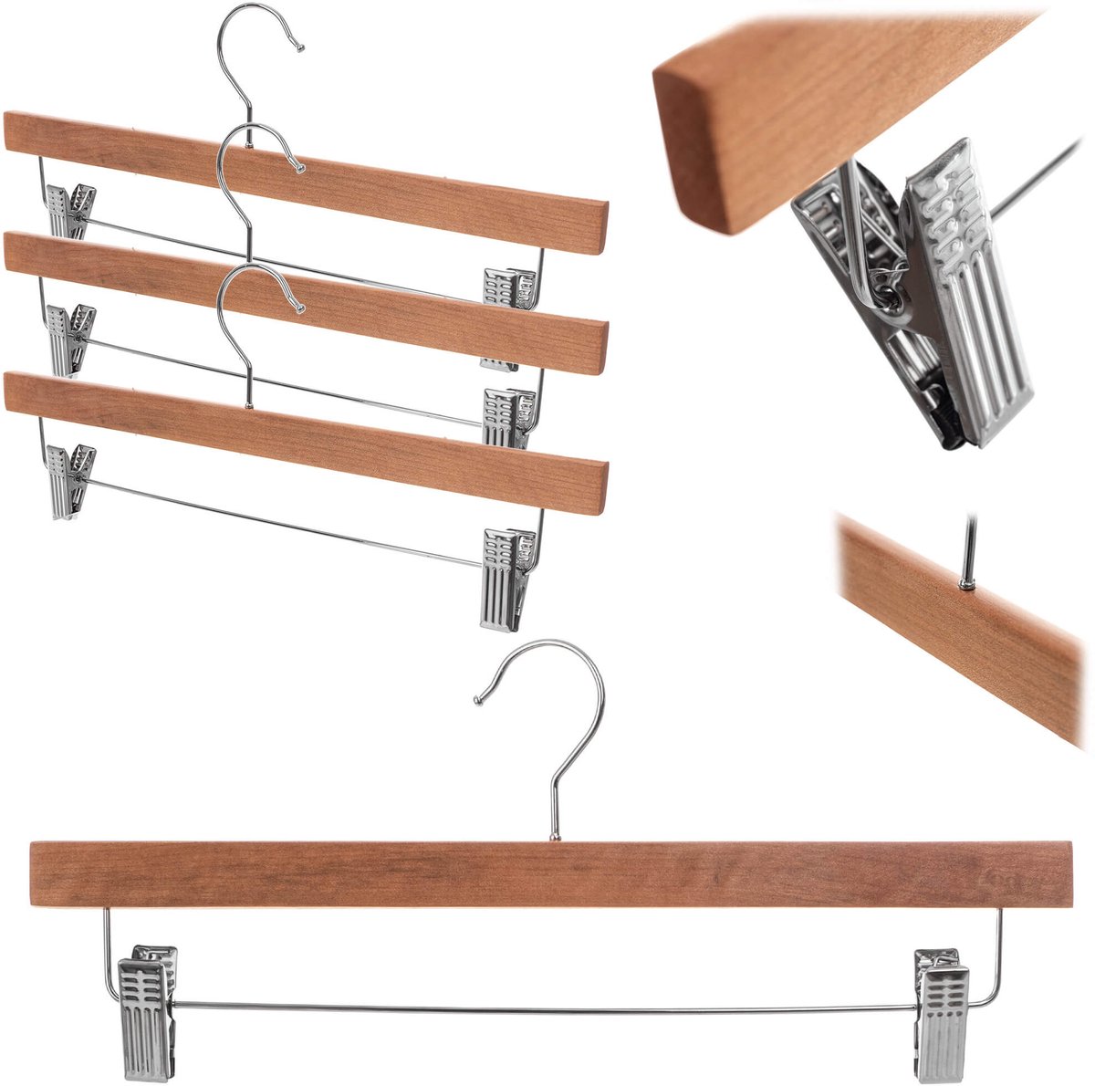 Houten hanger met kledingklemmen Husson 3 st.
