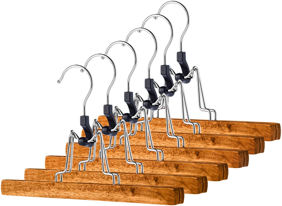 KADAX Broekhanger van hout, kledinghanger voor kleding, broeken, rokken, broekspanners, rokhanger, 360° draaibare haak van metaal, antislip, klembeugel, ruimtebesparend (12)