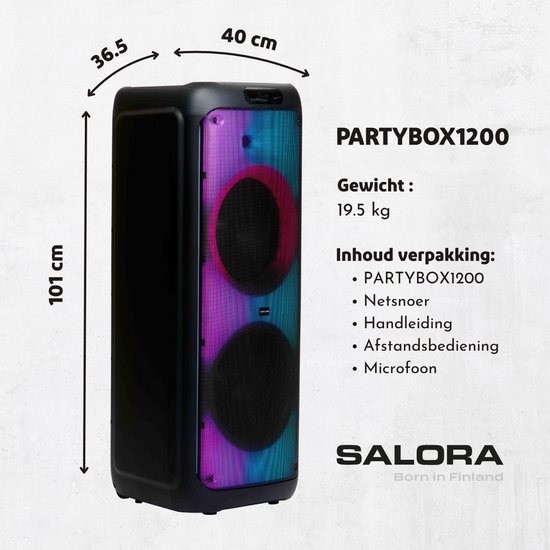 Salora PARTYBOX1200 - Party Speaker - Box - Partybox - Boombox - 1200 watt - LED verlichting van Salora — afbeelding 4
