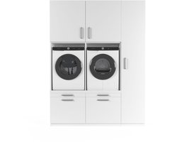 Wasophoogte® Wasmachine Kast Barcelona - Wasmachine verhoger - Wasmachine ombouw - 700(D)*1780(B)*2350(H) mm - Wit