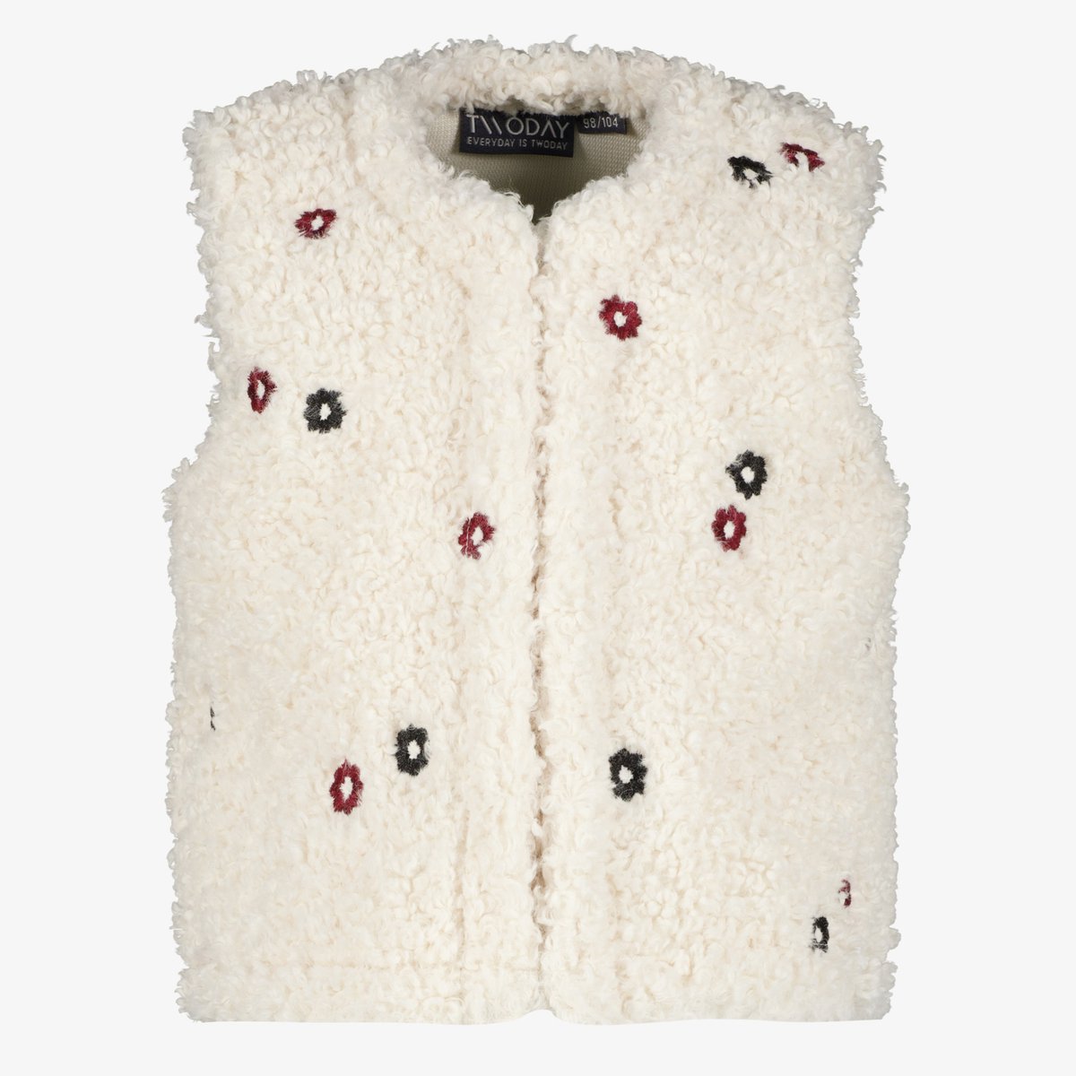 TwoDay meisjes teddy gilet met bloemetjes wit - Maat 98/104
