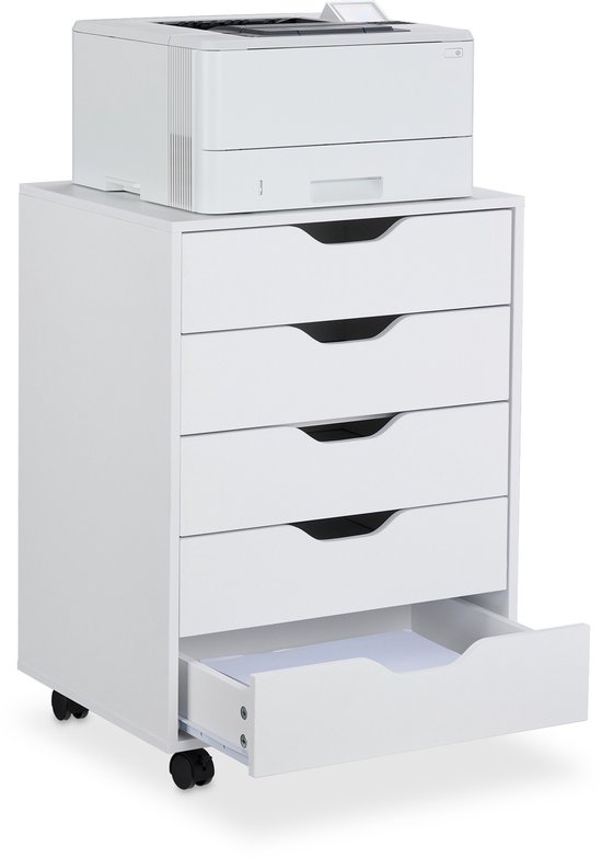 Ladeblok bureau - op wielen - 5 lades - 66,5x48x39,5 cm - wit | bol