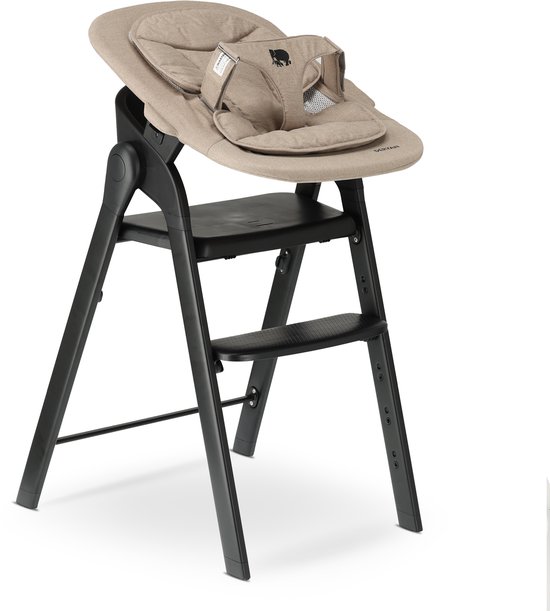 Chaise haute de Luxe Deryan avec transat - Chaise haute évolutive - Pliable - Zwart - Avec transat Nougat