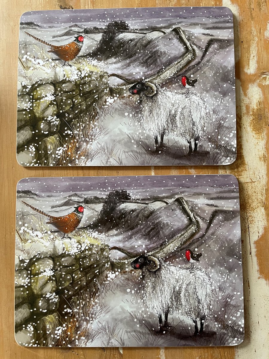 Alex Clark Placemats(MEDIUM FORMAAT) Snowfall on the Wall ~ Sneeuw in de weide Kerst/winter