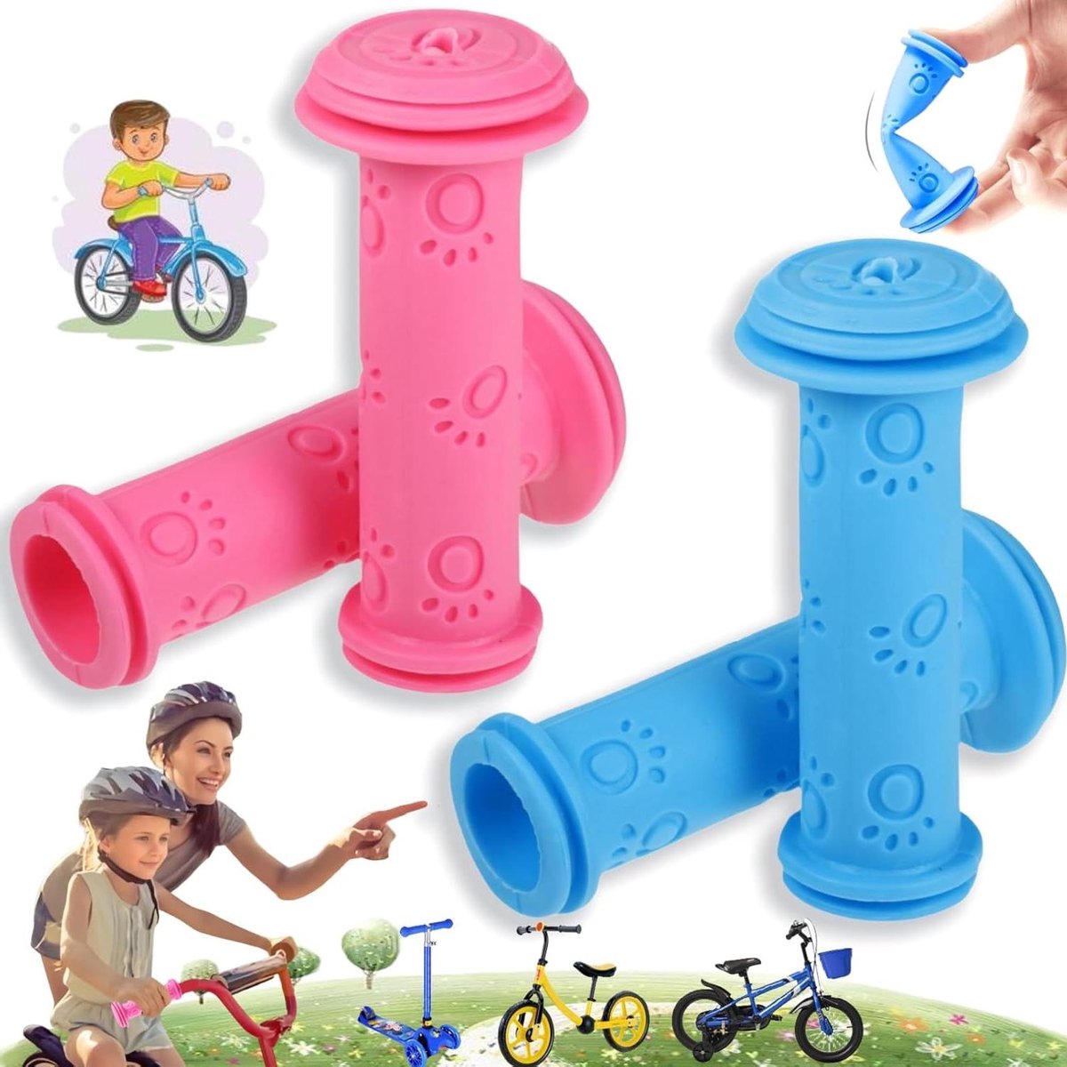 ByShane - Kids Fietsstuur Handvatten met Antislip Rubber - Roze Blauw - Geschikt voor Fietsen en Steps - Schattige Stuurhoes voor Kinderen.