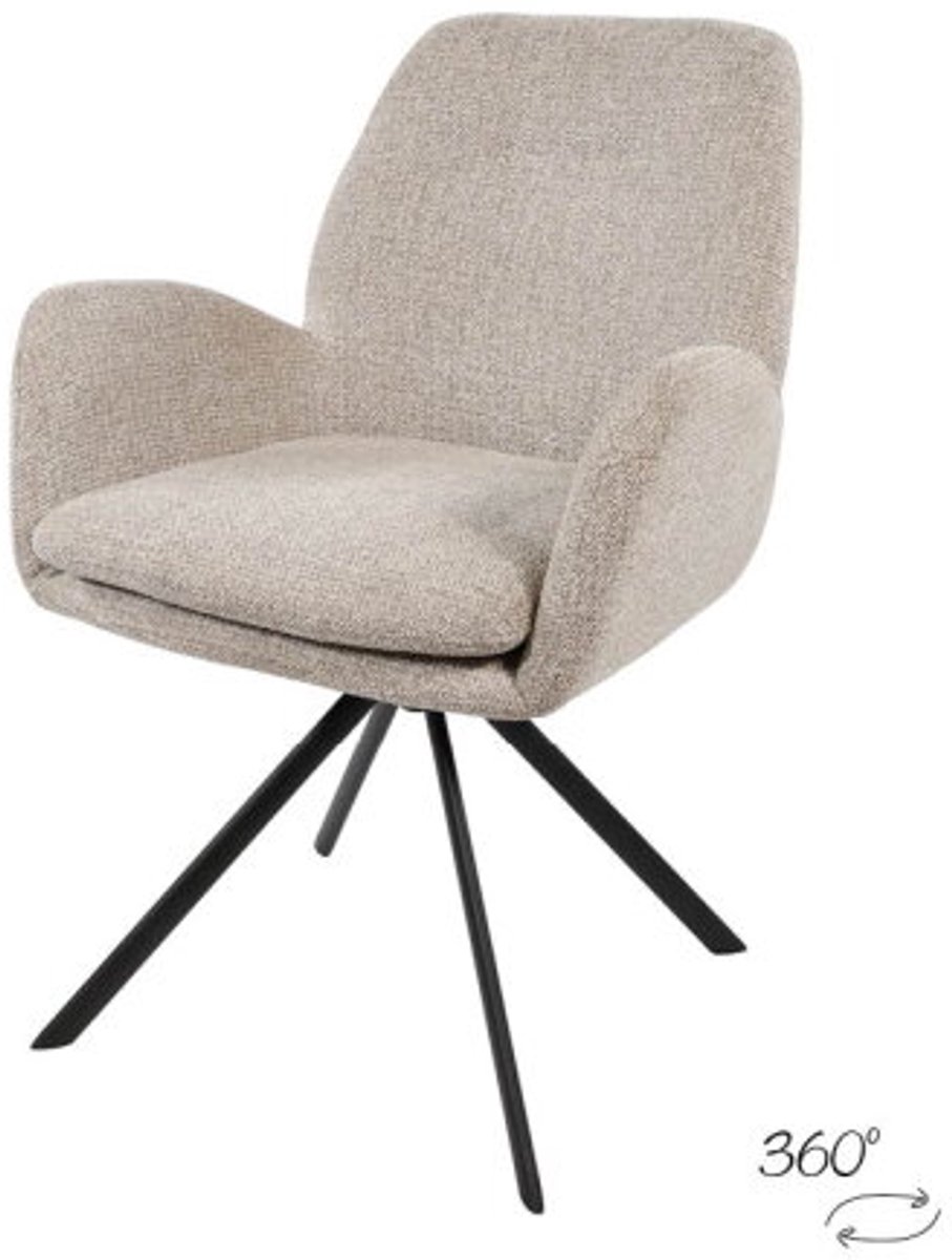 MySons Charles armstoel - draaipoot 360 - Milan Nature 01 - eetkamerstoelen set van 2 Naturel