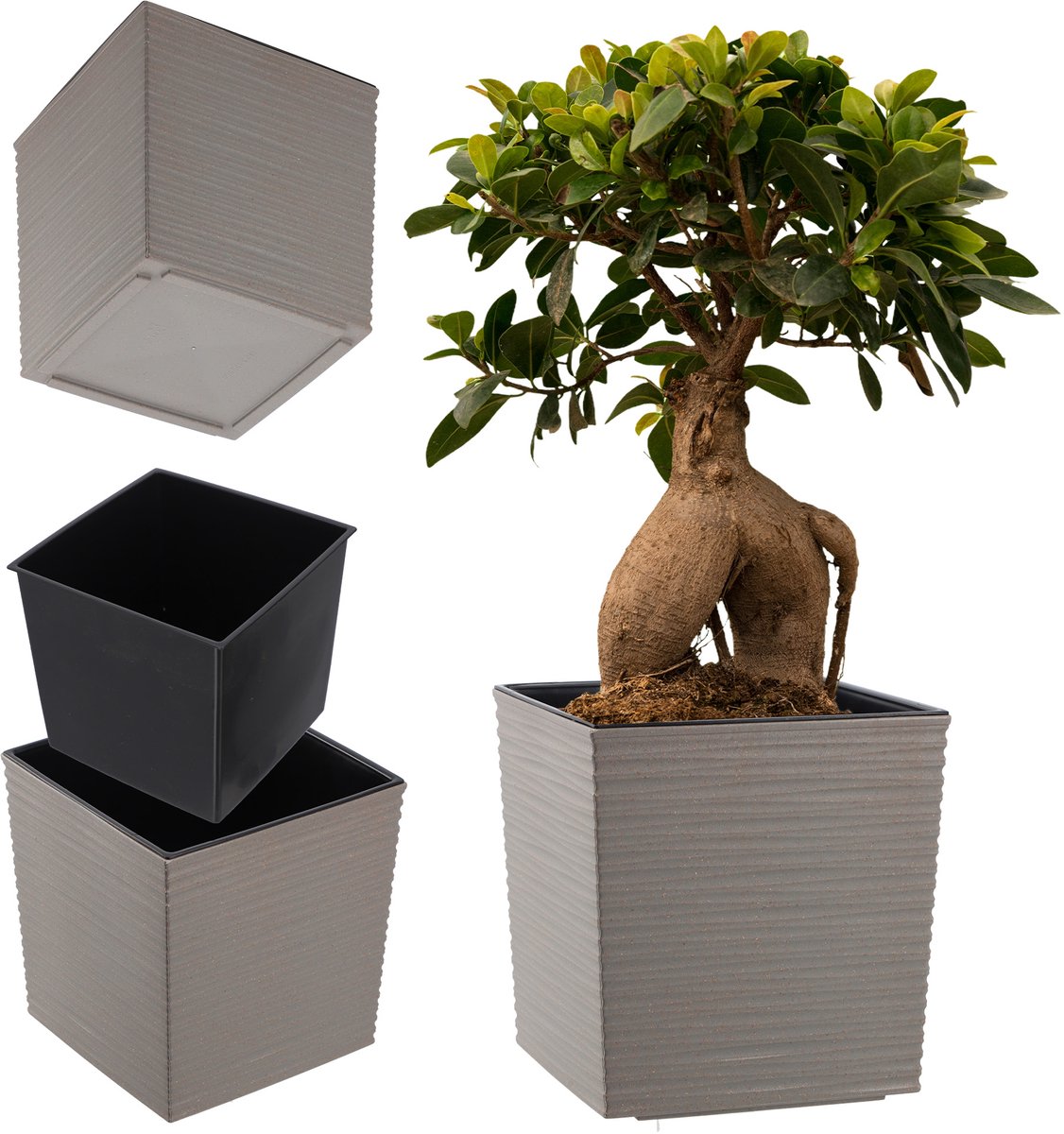 KADAX Bloempot van kunststof, weerbestendige tuinpot voor balkon, terras, binnen, lichte pot met inzet, plantenpot, bloempot (grijs, hoogte: 19,5 cm)