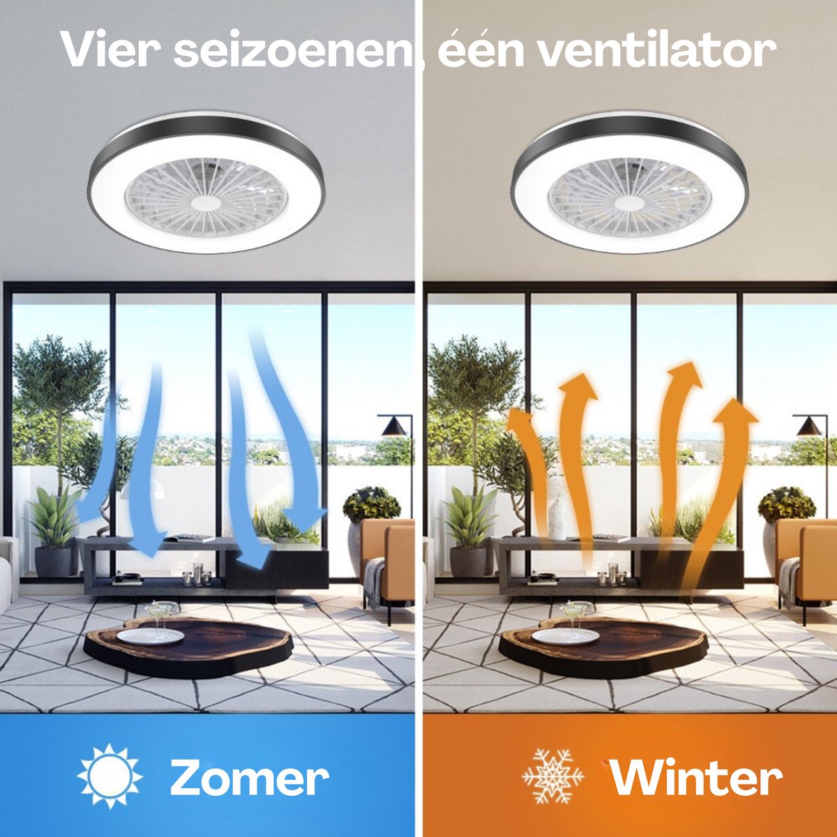 Slimme Plafondventilator met LED Verlichting - App & Afstandsbediening - Plafondlamp met Ventilator - Fluisterstil - Voor Slaapkamer & Woonkamer & Kinderkamer - Ø50 cm - Zwart thumbnail 4