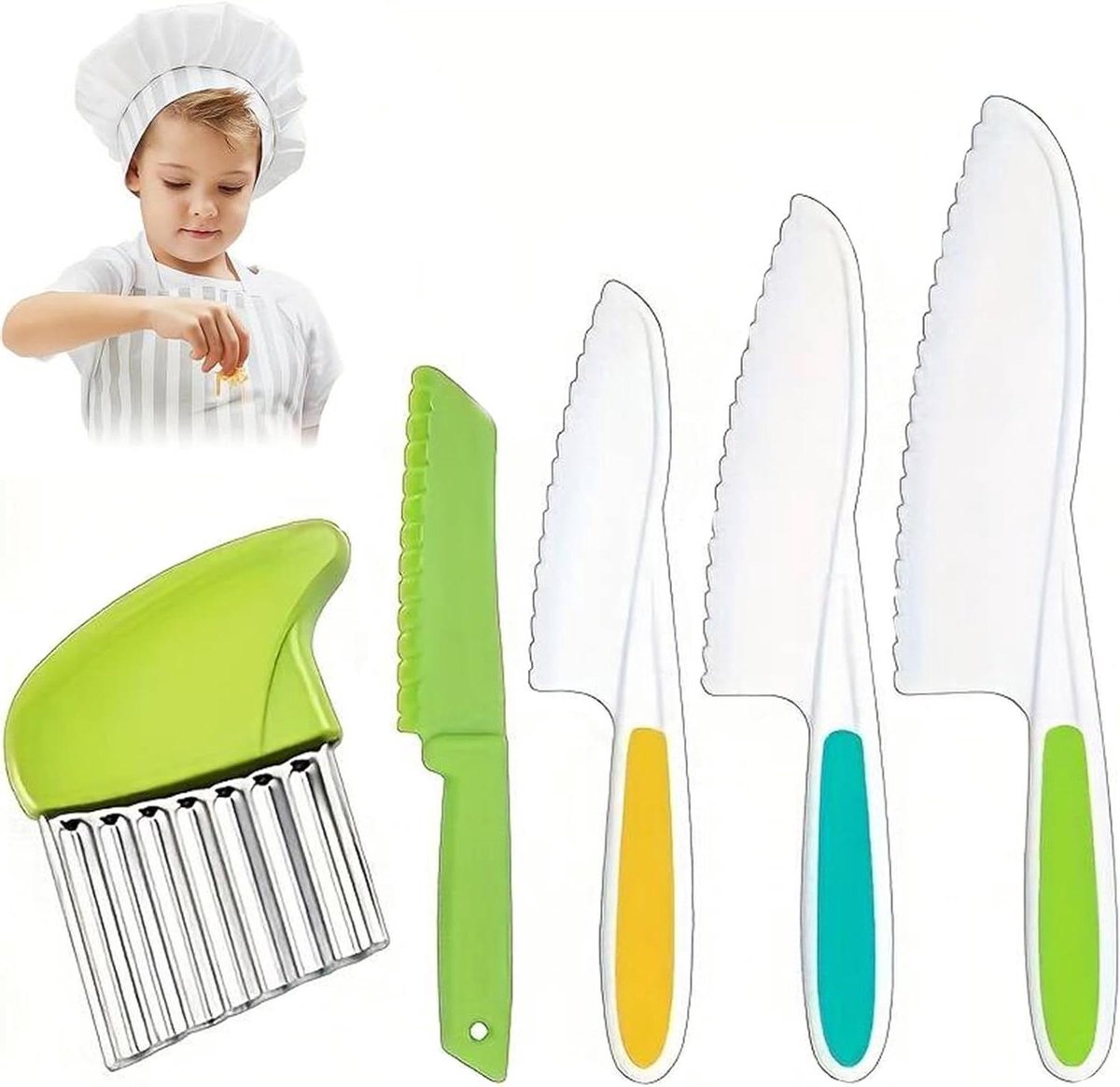 Pack van 5 Kindermessen in 4 Kleuren voor Snijden en Koken van Fruit en Groenten