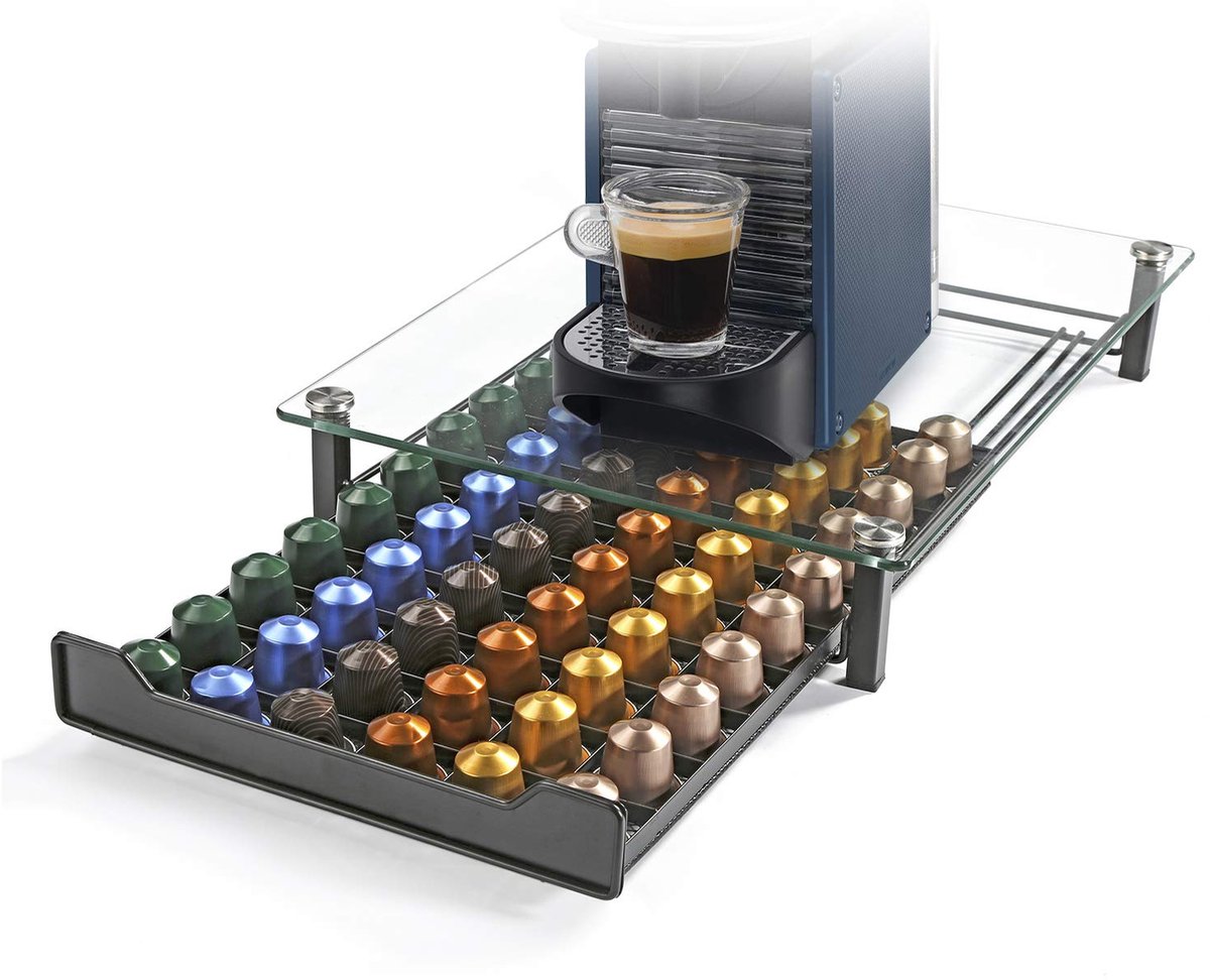 Koffiecapsulehouder - Metalen standaard - 60 stuks - Gehard glas