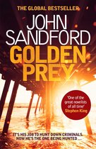 Boekomslag met John Sandford's 'Golden Prey', een bestseller met een zonsondergang bij een pier.