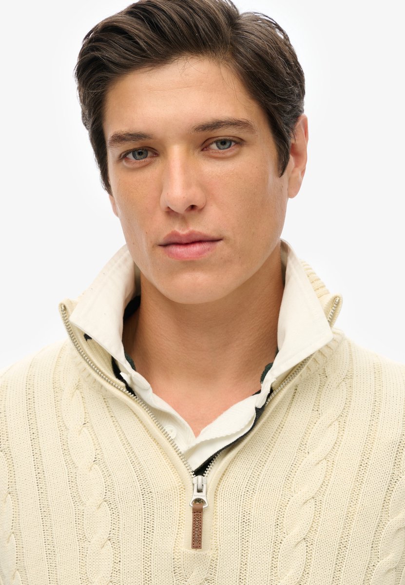 Superdry Biologisch Katoenen Klassieke Kabel Halve Rits Trui Heren Sweaters Creme