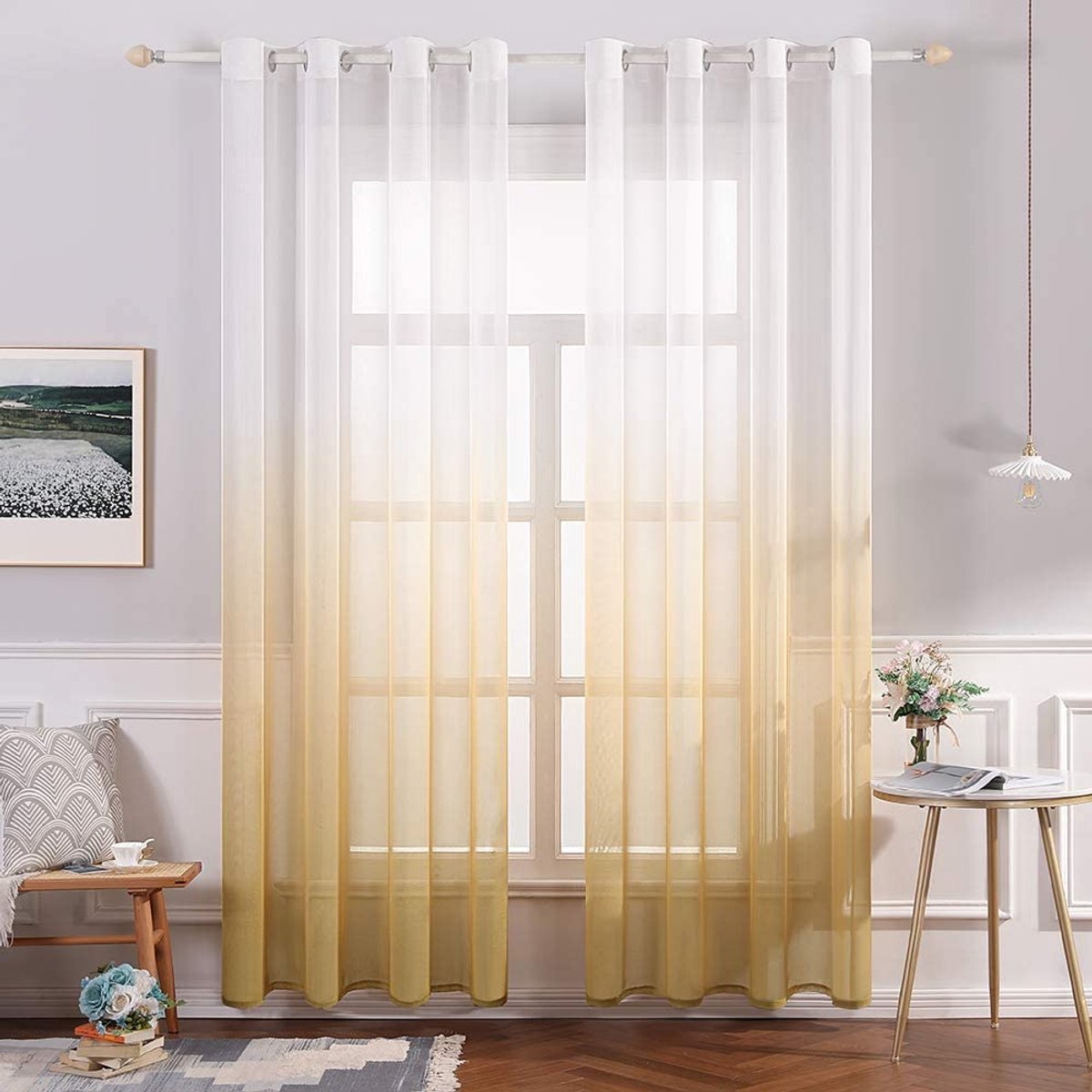 Ibenzoa® Gekleurde Transparante Gordijnen met Kleurverloop voor Slaap- en Woonkamer, Set van 2