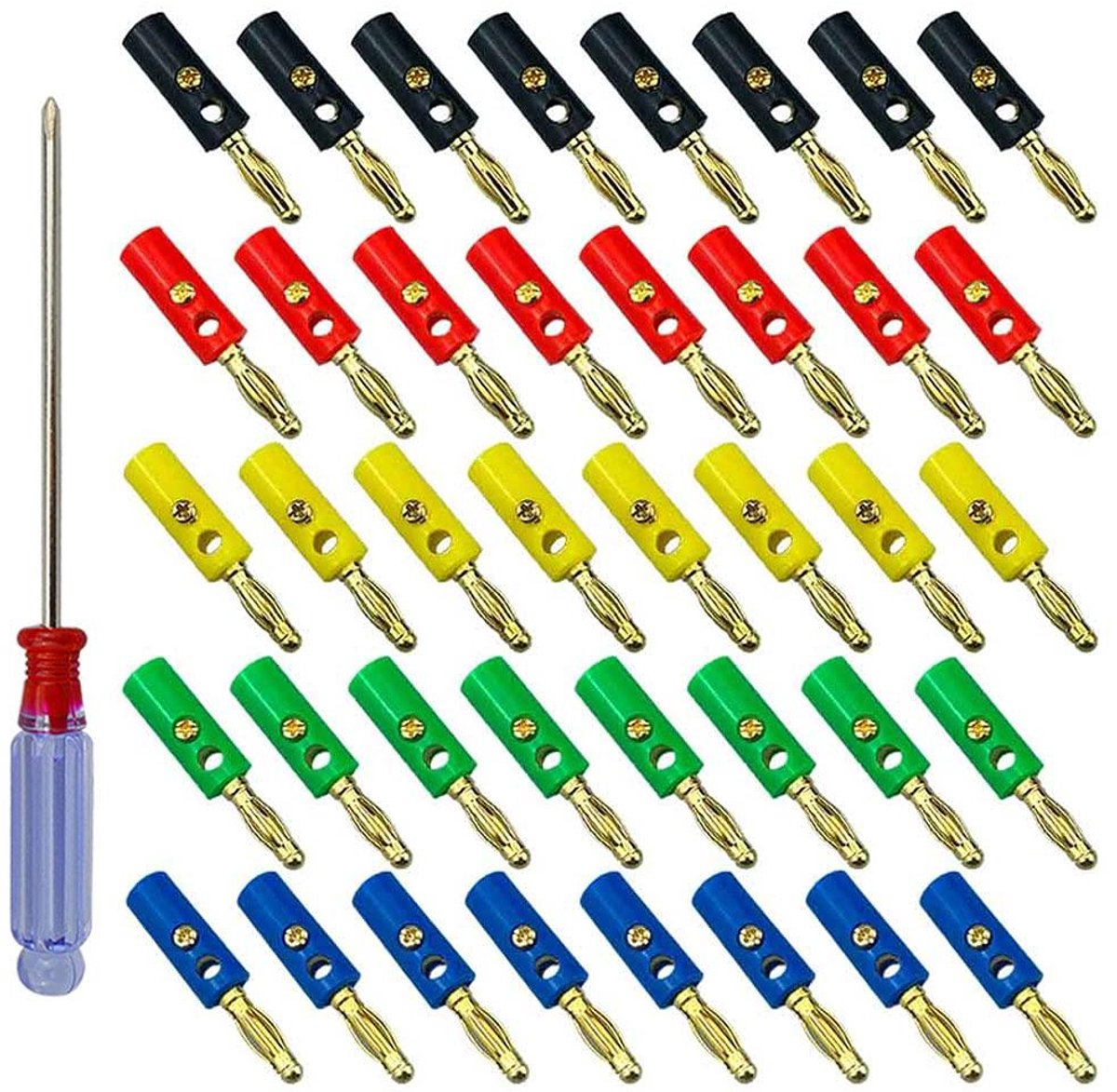 40 stuks premium vergulde 4 mm banaanstekkers voor audio-luidsprekers - set van 40 (goud)