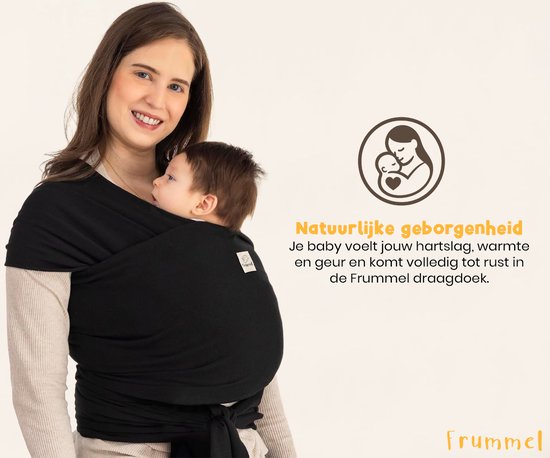 Frummel Baby Draagdoek Zwart - Draagzak - Baby Wrap - Baby carrier - Draagdoek geweven - Baby 0-36 maanden - Newborn van Merkloos — afbeelding 2