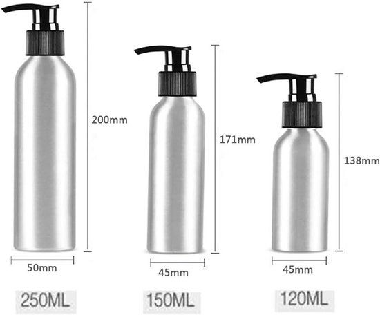 Dailygoods- Pompfles 250ml - 3 Stuks - Aluminium - Navulbaar — afbeelding 2