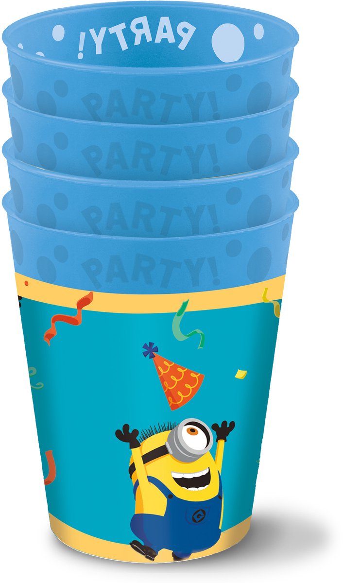 Vegaoo - 4 Minions herbruikbare bekers 21 cm