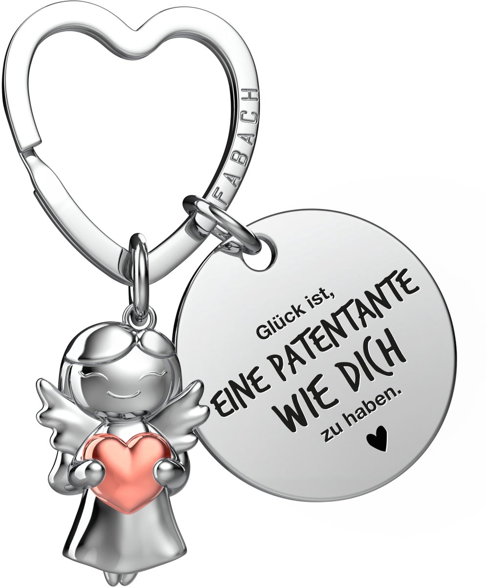 FABACH Beste tante sleutelhanger beschermengel geluksbrenger met hart en gravure - Beste tante cadeau sleutelhanger - tante cadeau engel geluksbrenger peettante